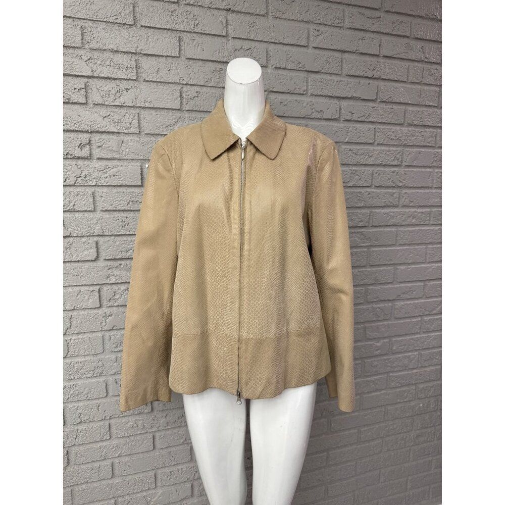 Vintage Olsen Women Beige Snake Pattern Leather Jacket Size 12